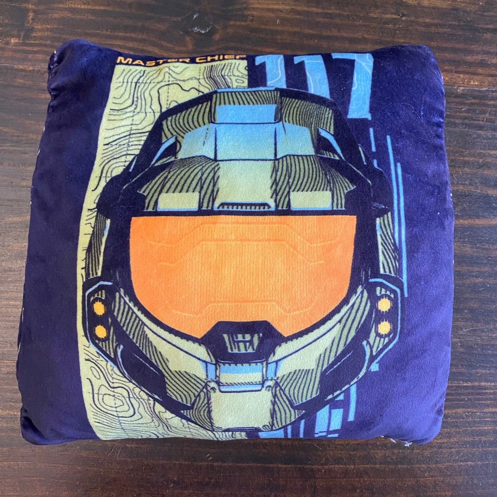 Halo Master Chief UNSC Double Sided Plush Throw Pillow Blue Purple 14x14 Soft